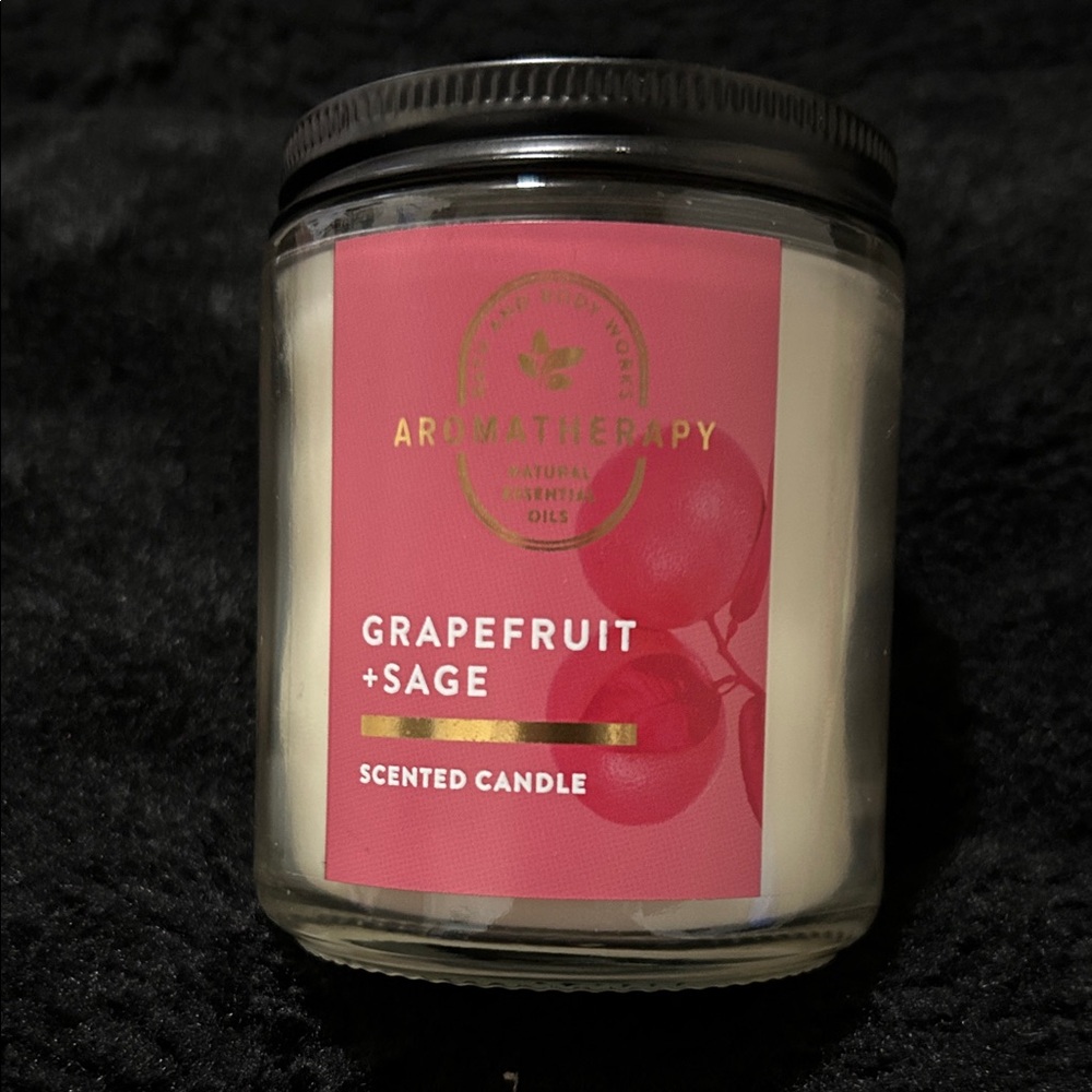 Bath & Body Works Aromatherapy Grapefruit + Sage Candle with Pink Label